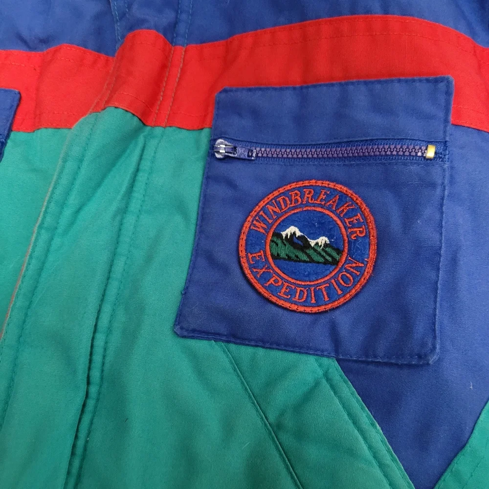 Vintage 1990s Windbreaker for Boys colorblock teal, blue, red winter coat